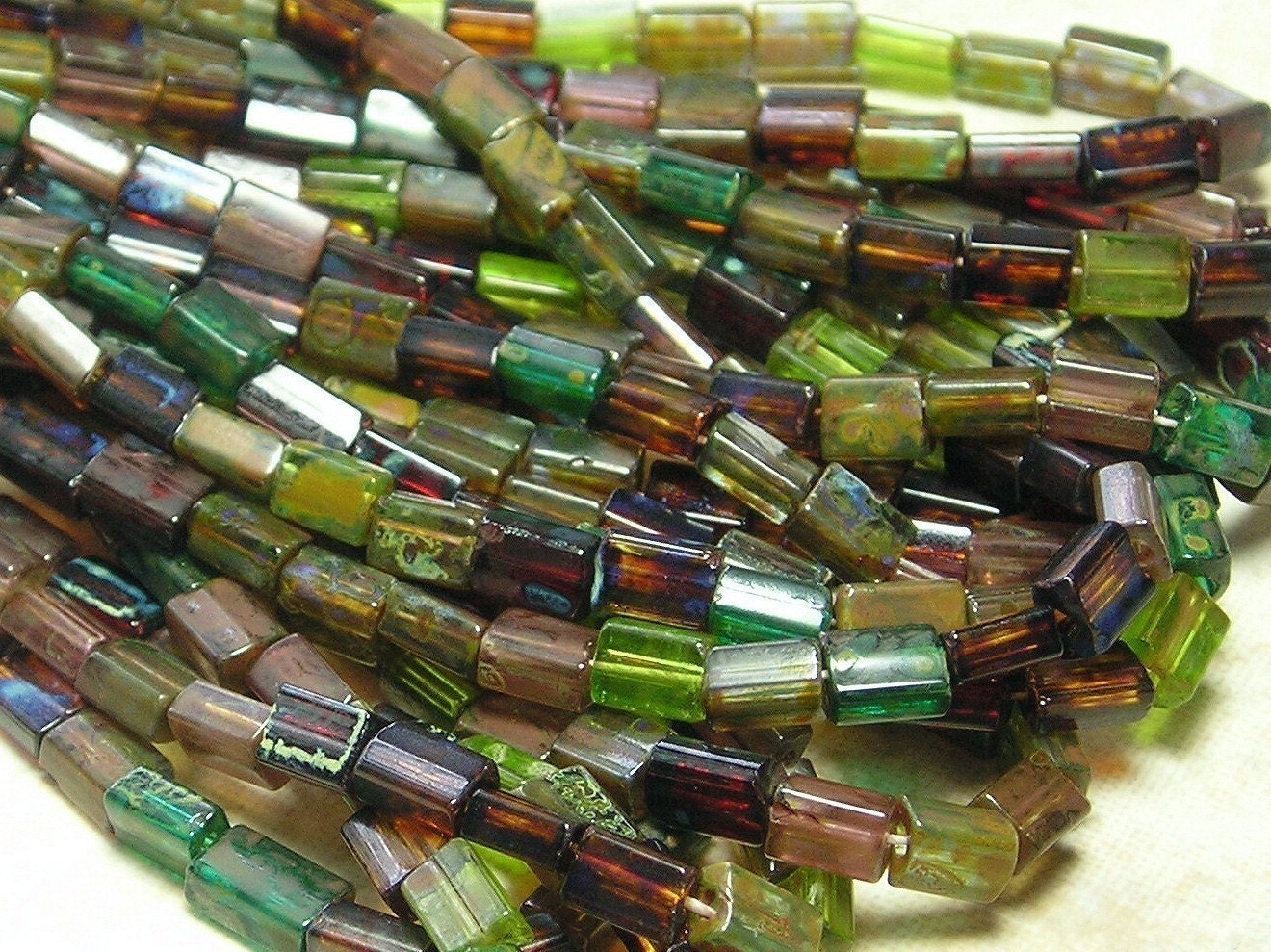 5x3mm Rainforest Transparent Color Mixed Picasso Czech Glass Baby Pillow Beads TWO Strands