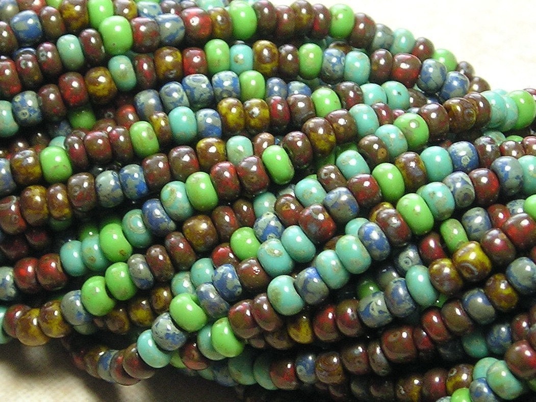 8/0 Opaque Old World Color Mixed Picasso Firepolished Czech Glass Seed Bead Strand