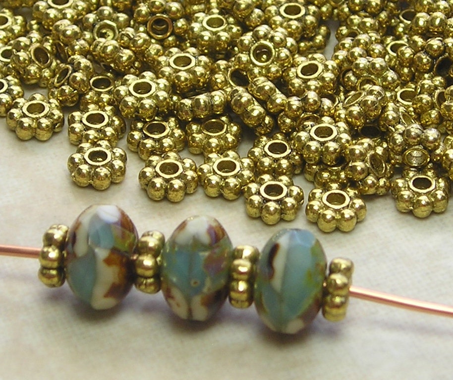 4x2mm Bright Gold Base Metal Daisy Spacer Beads - Qty 50
