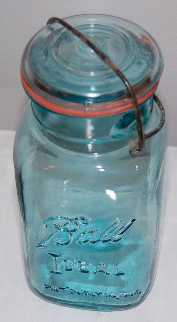 Vintage Ball Ideal Mason Jar Blue Glass Lid By Ilovevintagestuff