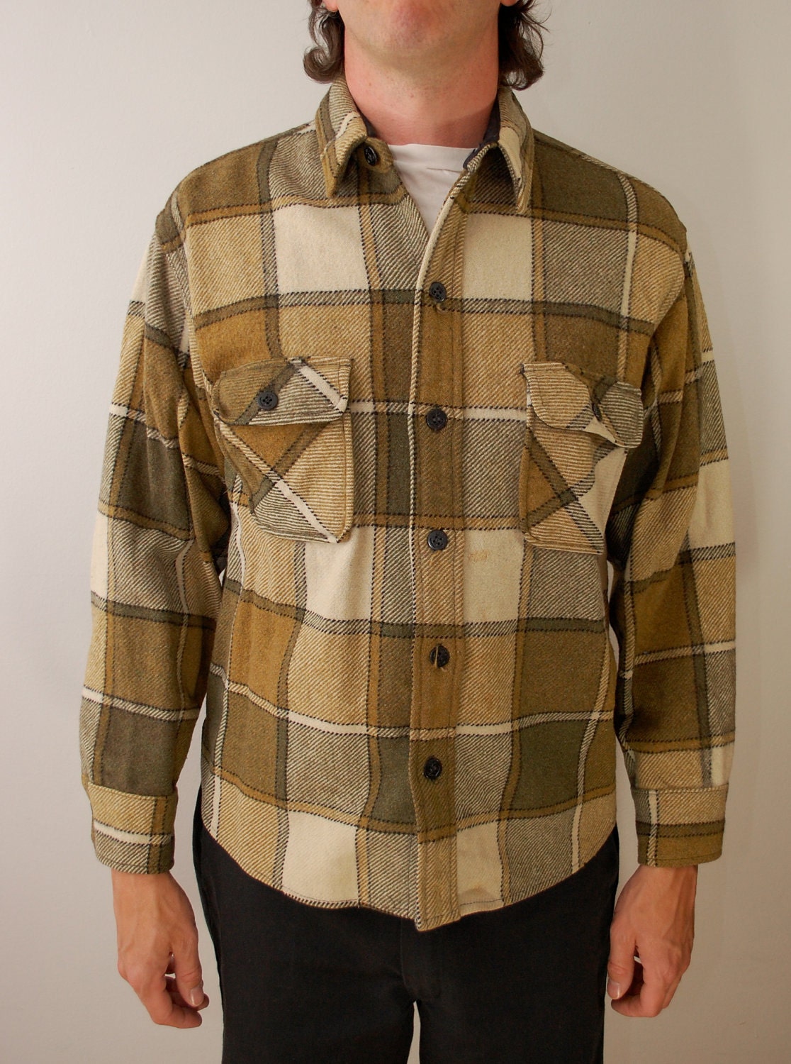 Vintage Penney's TOWNCRAFT plaid wool shirt sz. Large 1960's