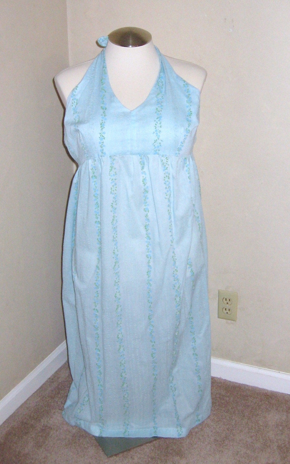 Daisy chain blue flowered halter dress - M or L