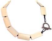 Short Beige Rectangle Wood Necklace with Silver Tone Toggle...Other colours available.