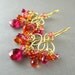 Neon Pink and Orange Chandelier Earrings, Quartz, and Topaz Gold Plated Earrings
