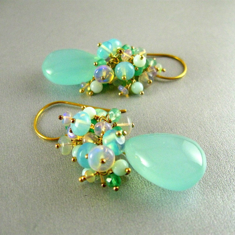 Aqua Chalcedony, Ethiopian Opal Peruvian Opal And Onyx Earrings