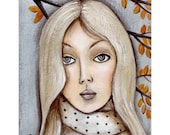 Acrylic Painting Aceo - Portrait of Girl - Original Illustration Art by Sara Cancian Ilgrandealbero