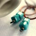 Dangle Cube Earrings - Teal and Red Swarovski Cube and Copper - Santa Fe Earrings
