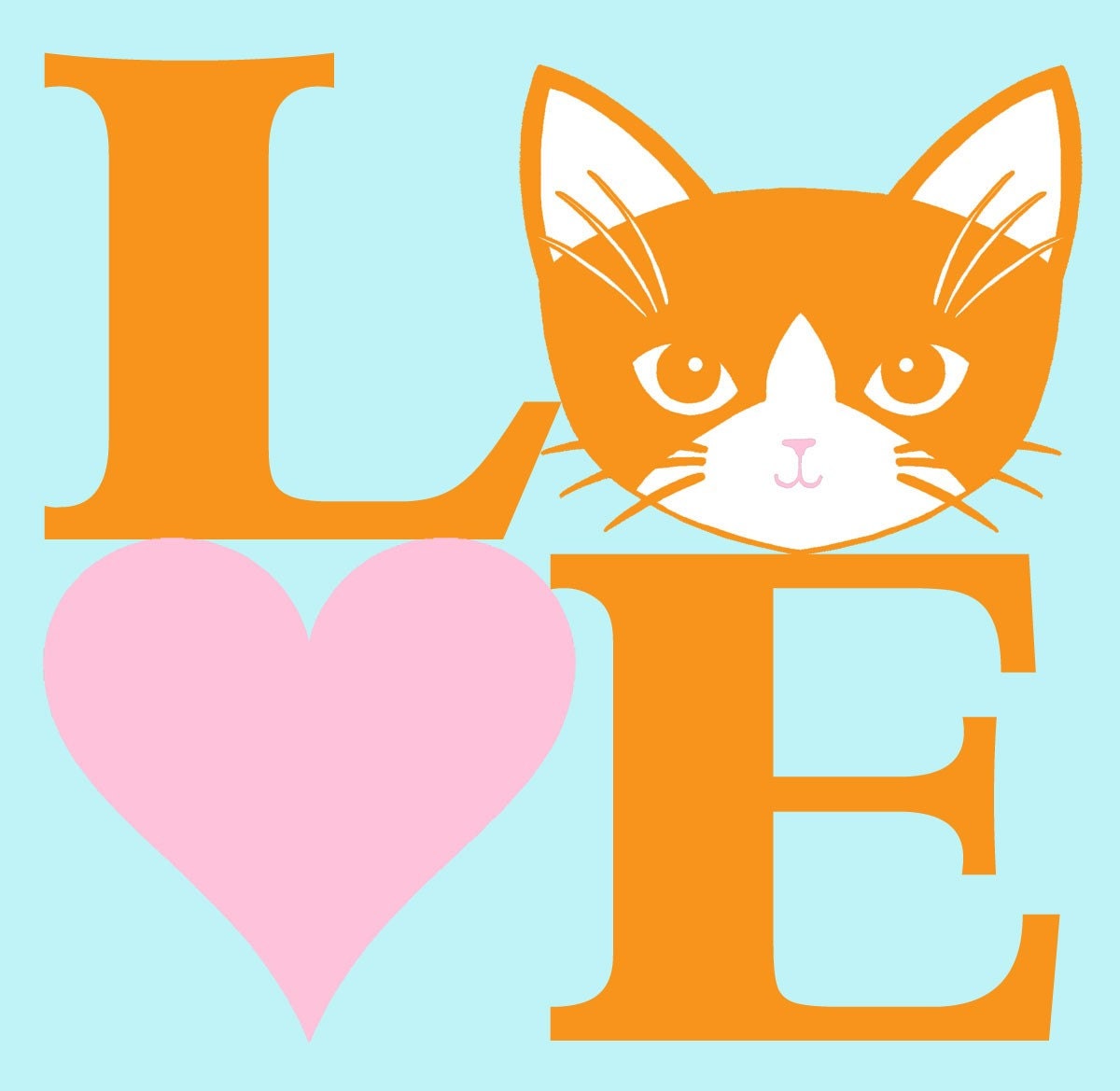 Love Cats in Orange and Pink 8 x 10 Art Print