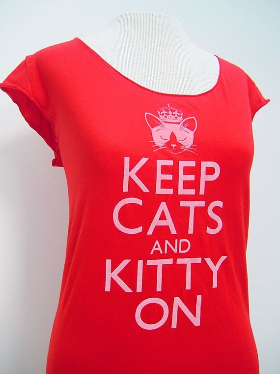 Red Keep Cats and Kitty On Sheer Jersey Tee