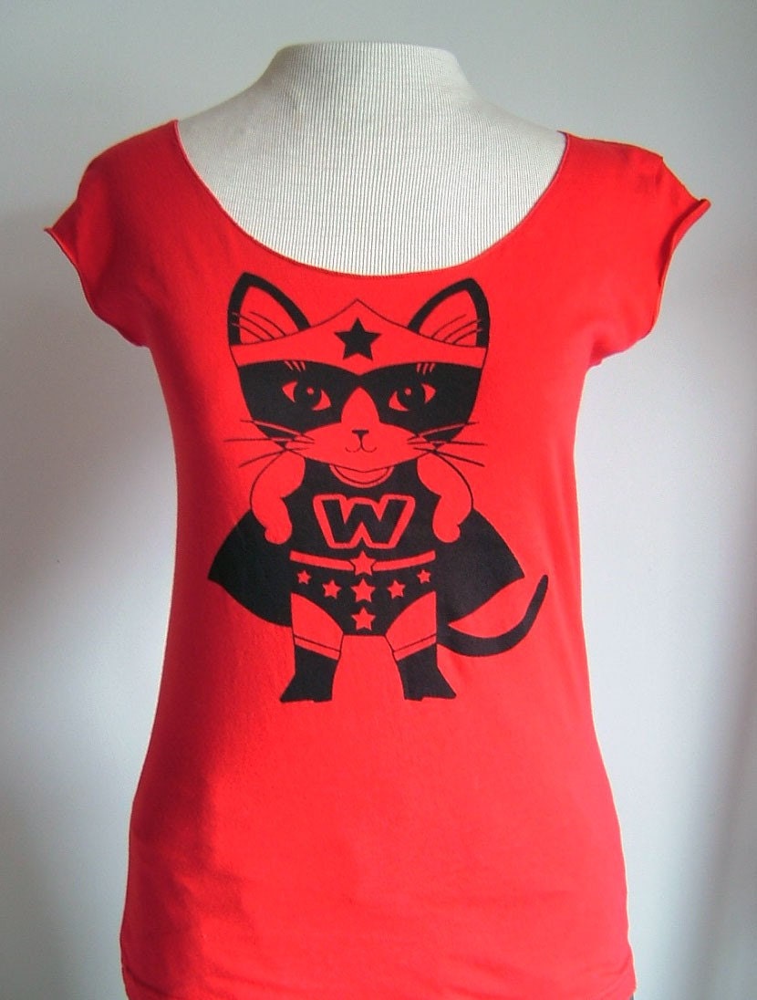 Red Wonder Kitty Sheer Jersey Tee