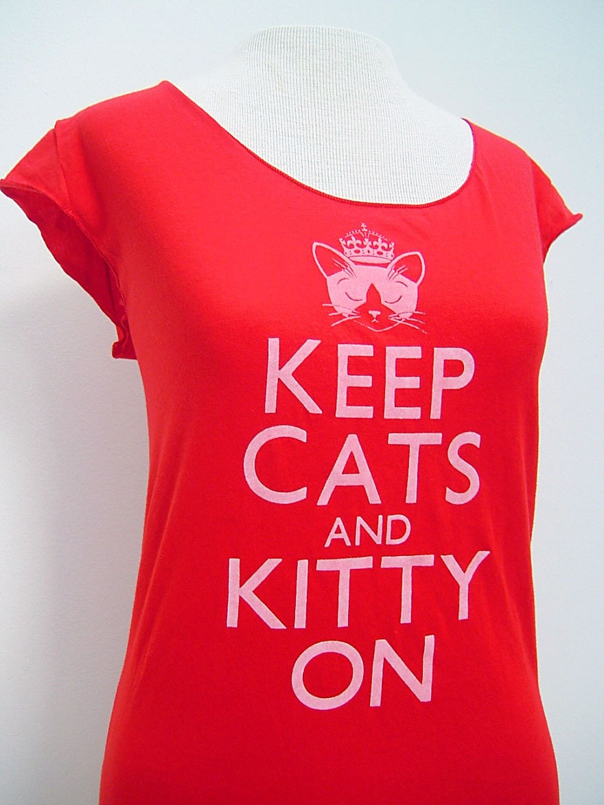 Red Keep Cats and Kitty On Sheer Jersey Tee