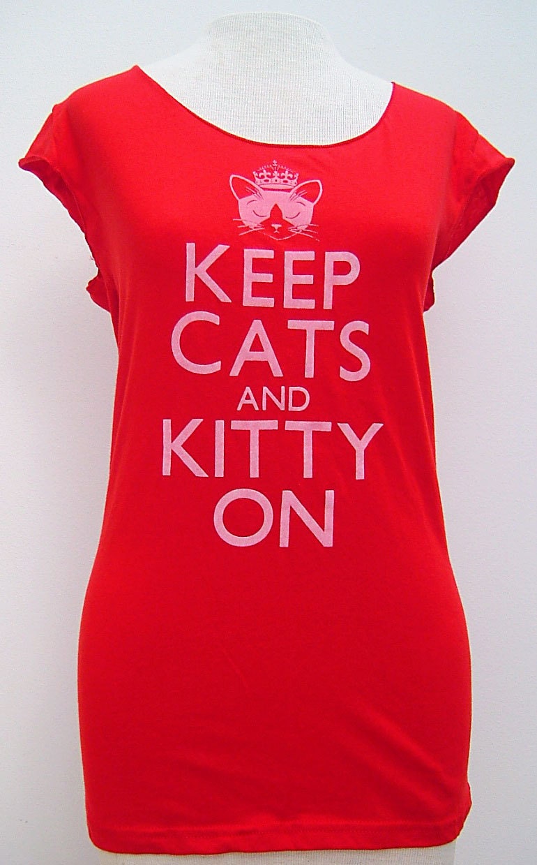 Red Keep Cats and Kitty On Sheer Jersey Tee
