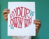 go your own way inspirational quote bohemian hippie 1970's home decor retro vintage concert poster letterhappy etsy