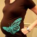christmasinjuly / cij sale . maternity shirt . chocolate brown with teal butterfly . size large (LAST ONE)