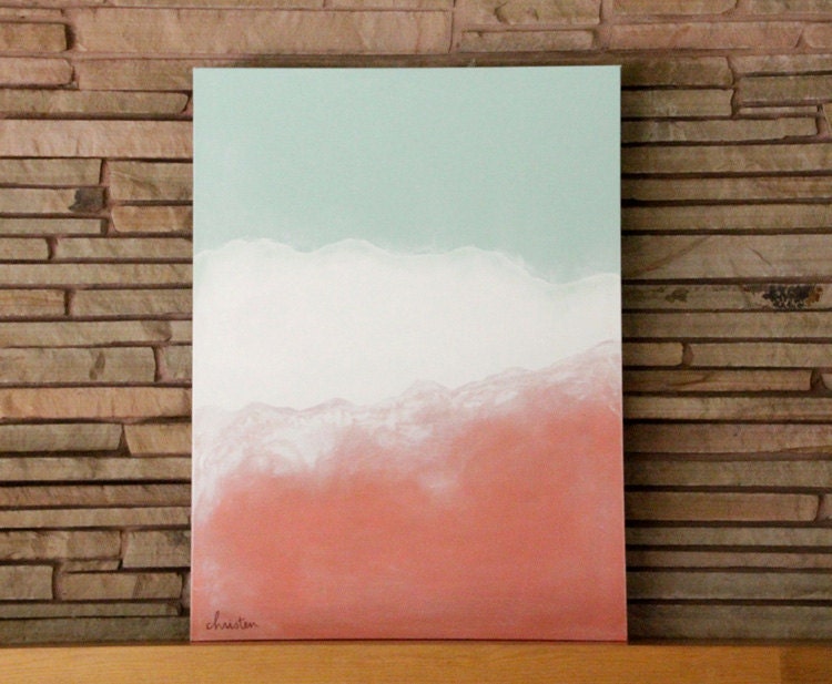 abstract art 30x40 modern original canvas painting mint coral white modern home decor etsy christen strang nectarine grayed jade