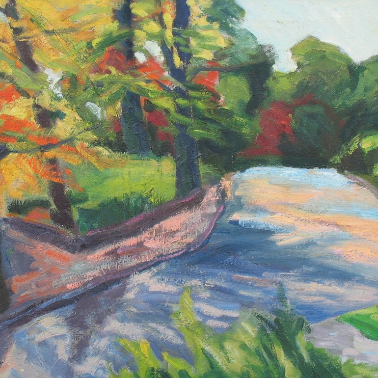 Williams Mill Road GICLEE ART PRINT 8 x 11 landscape trees urban shadows orange green lavender