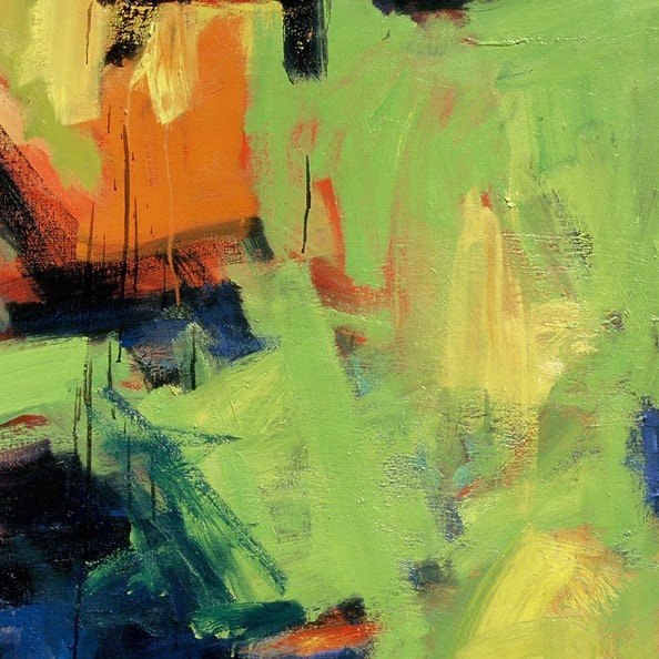 Green Tomatoes Large ABSTRACT painting 50 x 40 ready to hang green blue orange