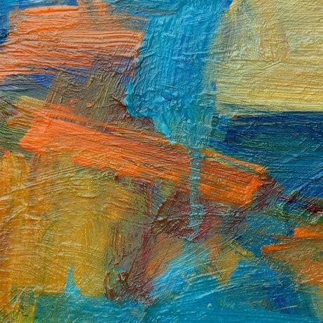 Montecastello ABSTRACT PAINTING 10 x 14 Umbria Italy orange aqua
