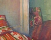 Hallway ORIGINAL Painting Interior 24 x 20 red green yellow