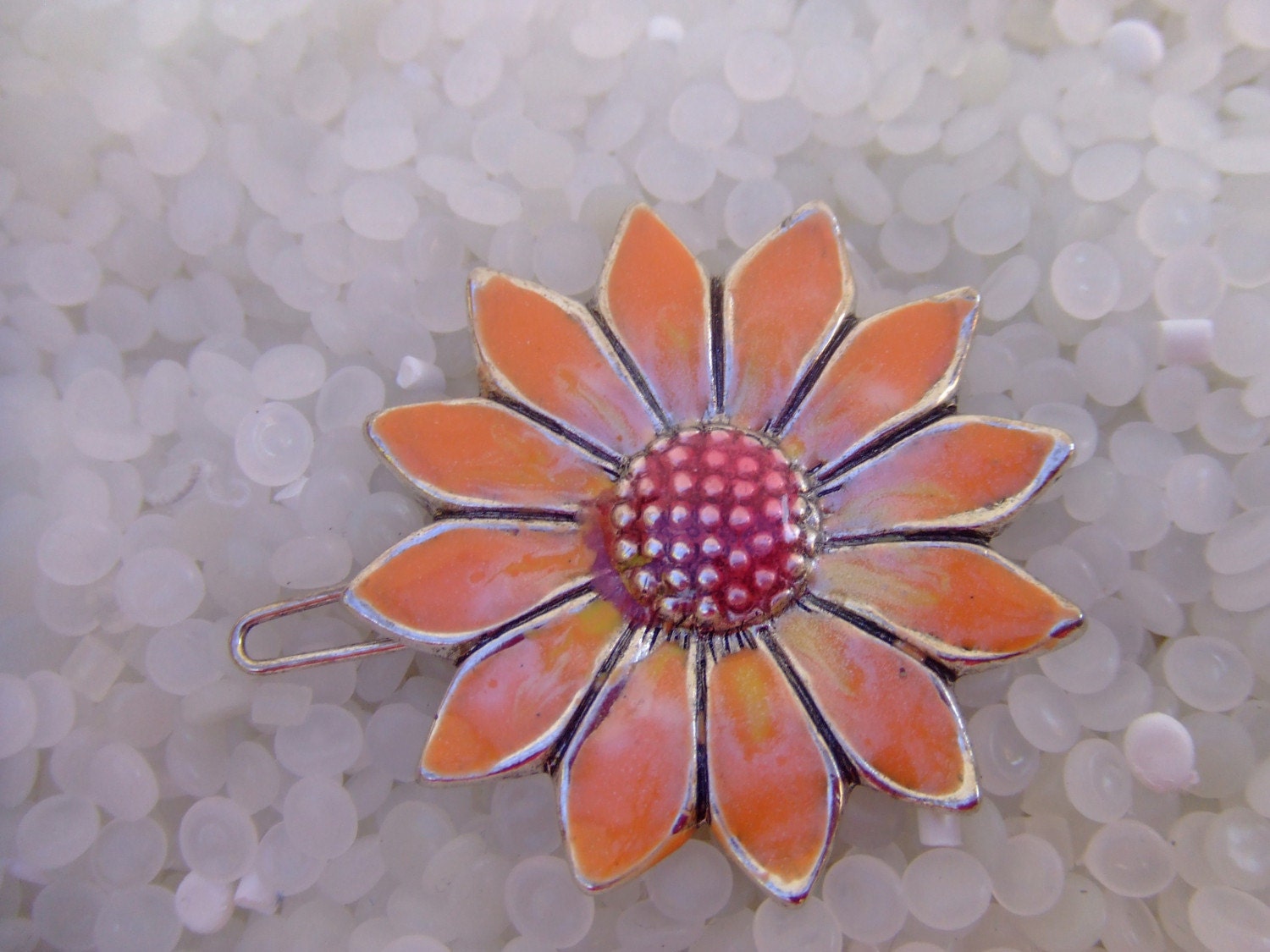 vintage barrette, peach daisy enamel SALE