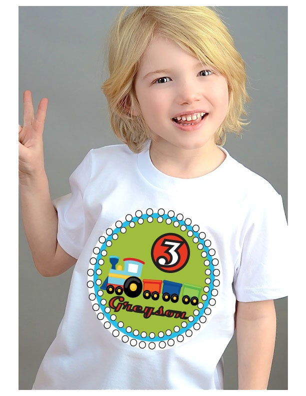 TRAIN BIRTHDAY SHIRT, Personalized with Name and Age, Boy or Girl, Short Sleeve, Free Gift Wrap