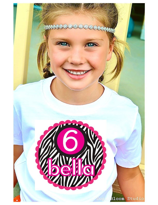 BIRTHDAY GIRL SHIRT Personalized Zebra, Short Sleeve Number Tee, Name & Age, Up To Size 12