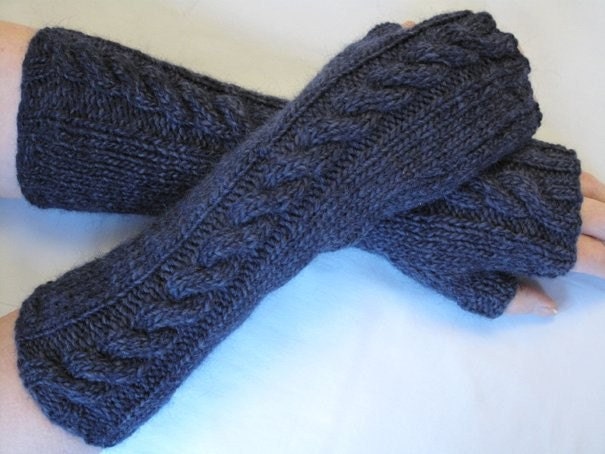 Ink blue fingerless gloves / wrist warmers - wool alpaca blend