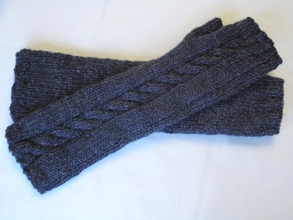 Ink blue fingerless gloves / wrist warmers - wool alpaca blend