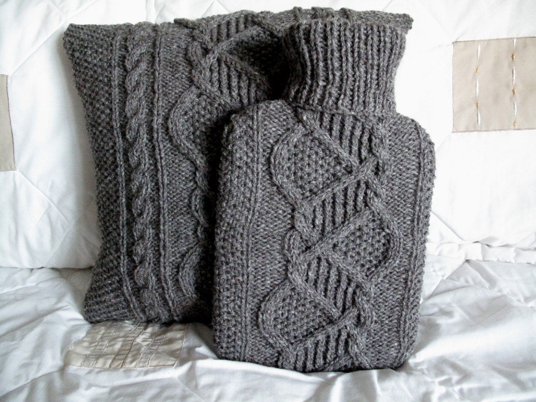 Bedroom Set - Cushion Cover and Hot Water Bottle Sweater / Cover- dark pebble grey