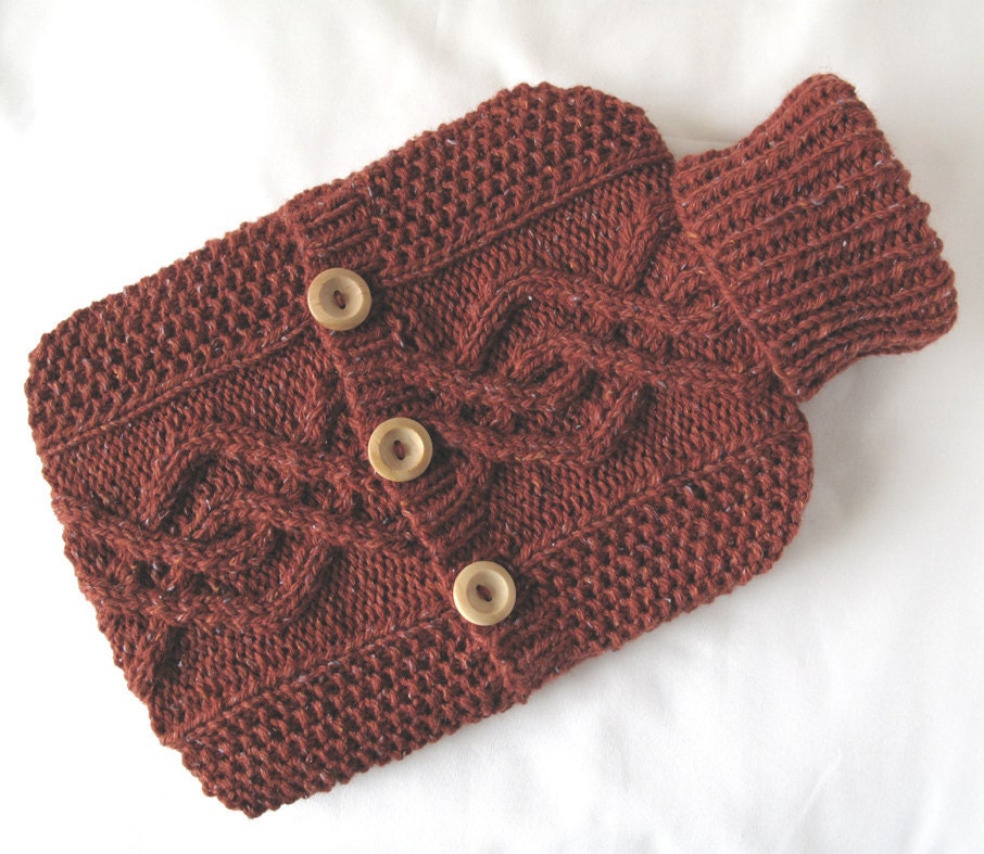 Russet hot water bottle sweater / cover - rustic cottage chic - Christmas gift - 90 per cent Wool - 10 per cent Silk - READY TO SHIP