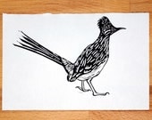 Road Runner - Original Linocut - 7 x 6 inches