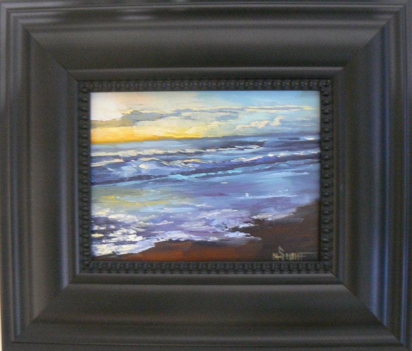 Seascape,Sunrise Painting, 6x8"Painting, OOAK  Painting,"Sunlight Reflecting on the Surf".Reserved for LilCrazyBee