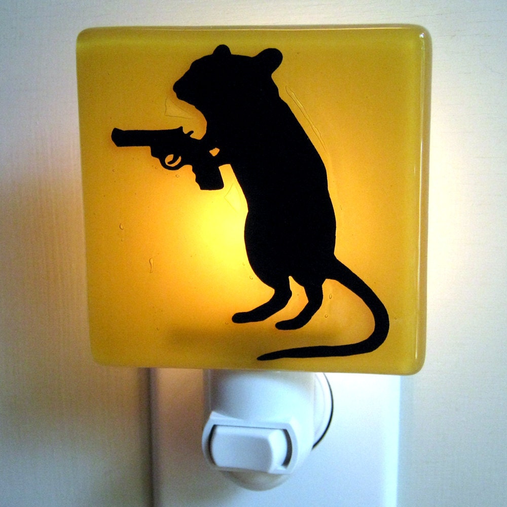 Gerbil With a Gun - Fused Glass Night Light - Amber