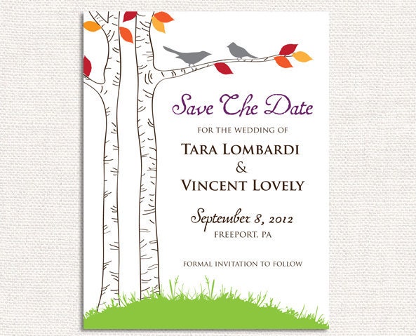 Print Your Own Birch Trees with Pair of Birds Save The Date Cards, Wedding Invitations, DIY Il_170x135