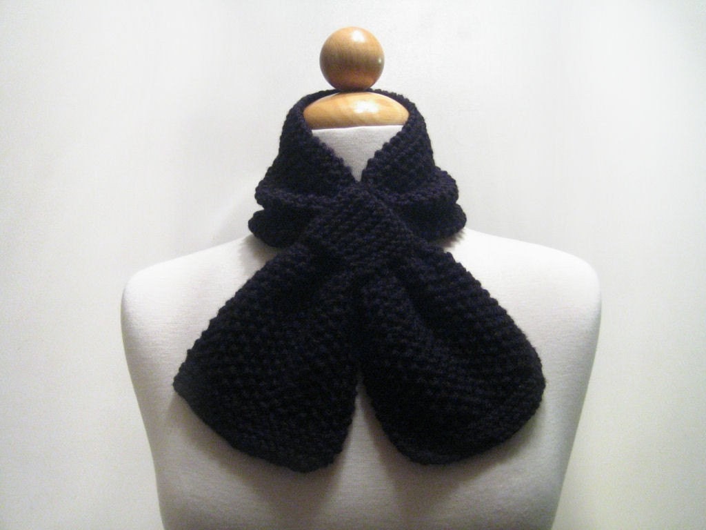 Knitted Black Bow Neck Warmer or Scarflette