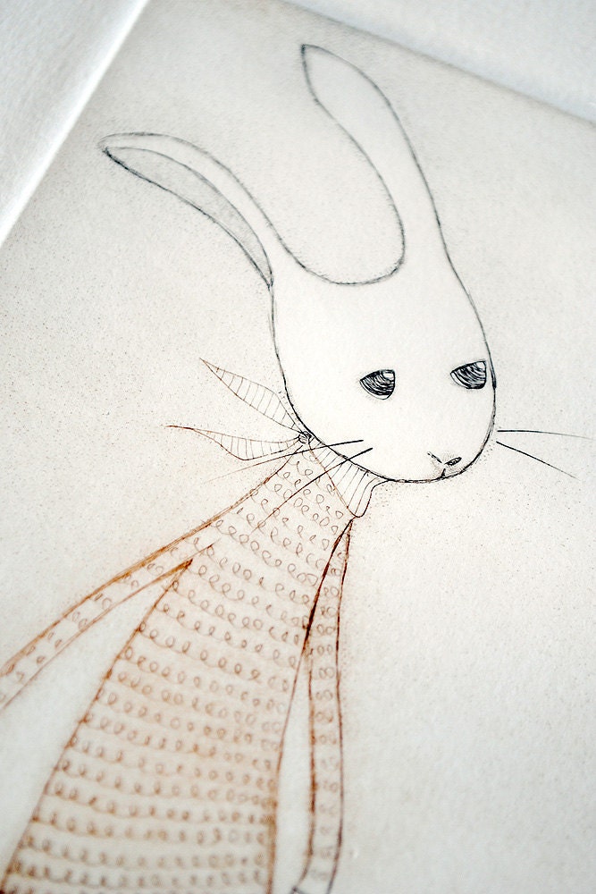Afternoon Tea No. 14, Snow Rabbit No. 2, Drypoint
