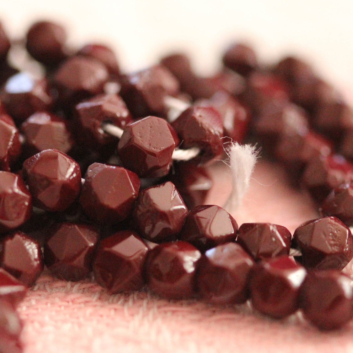 Vintage Unusual Deep Brown Glass Faceted Glass -  Beads  (25) 5 mm