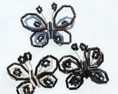Beautiful Hand Beaded Bugle Bead VINTAGE Butterfly Embellishments - in 3 colors - one of each