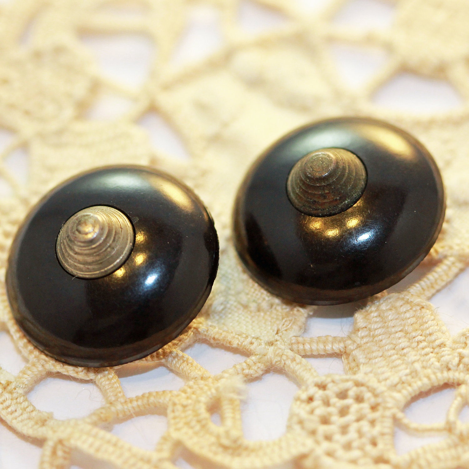 Antique Art Deco Bullet Coat Buttons - Bakelite and Silver Metal Topped ''Devo' style lg shanks (2)