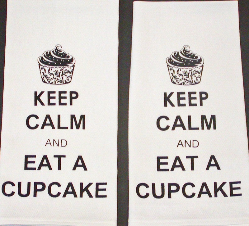Set of 2 Keep Calm And Eat A Cupcake Kitchen Towels