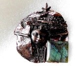 Black Moon  Labradorite   Pendant    One of a kind Art solid silicone bronze