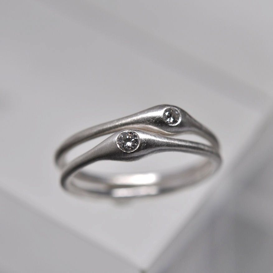 Wave ring pair - sterling silver & diamond rings