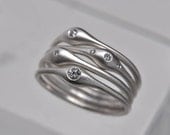 Wave rings - silver & diamond stacking ring set of 4