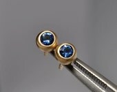 ceylon blue sapphire bezel earrings- 18k gold