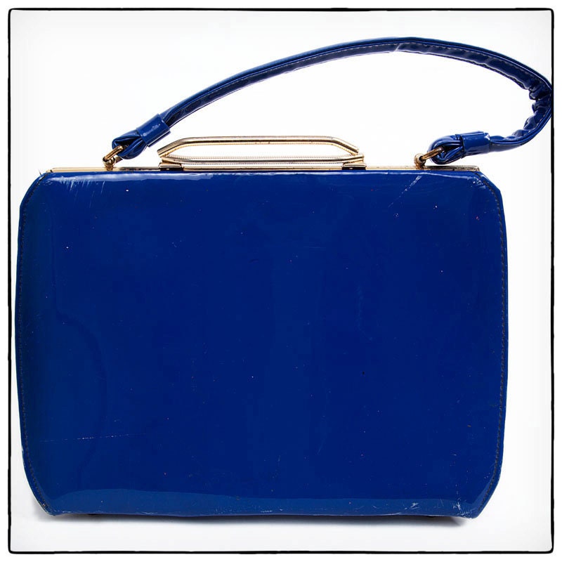 Vintage Dark Blue Vinyl 60's Handbag, vestiesteam