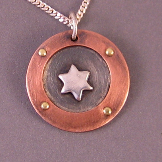 Copper and Sterling Silver Star of David Necklace