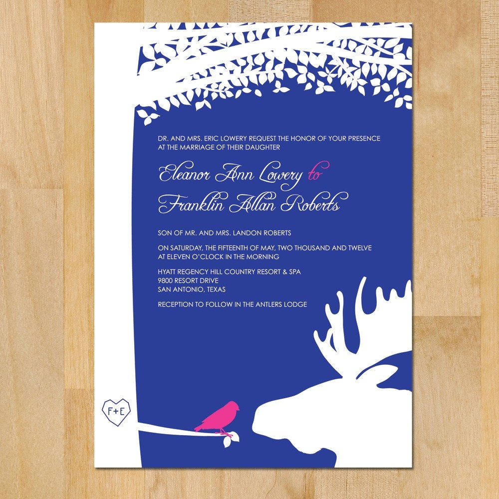 SAMPLE Moose and Bird Wedding Invitation