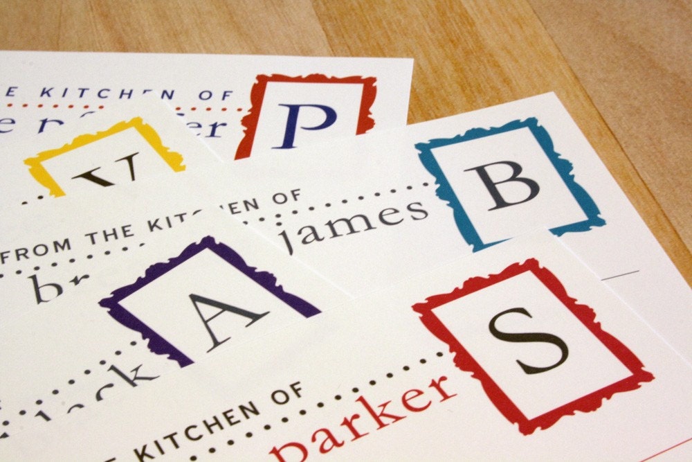 Printable Personalized Recipe Cards, Choose 4x6 or 8.5x11