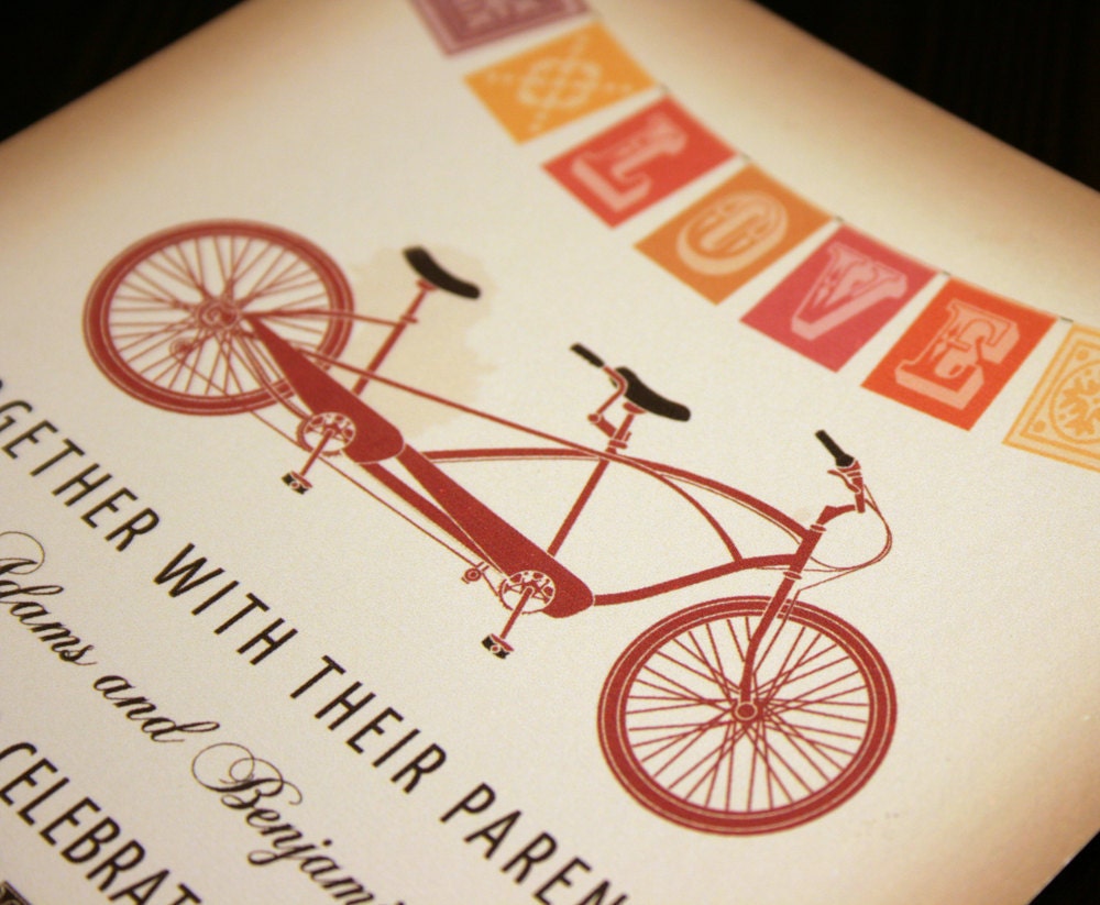 NEW SAMPLE Vintage Tandem and Prayer Flag Wedding Invitation