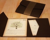 NEW SAMPLE Vintage Book Pocketfold Wedding Invitation, Rustic and Modern